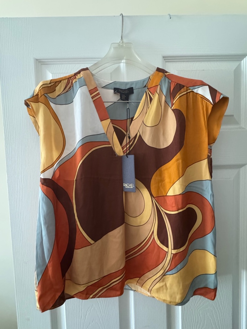 Rachel Roy Multicolor Abstract V-Neck Cap Sleeve Top - New with tag